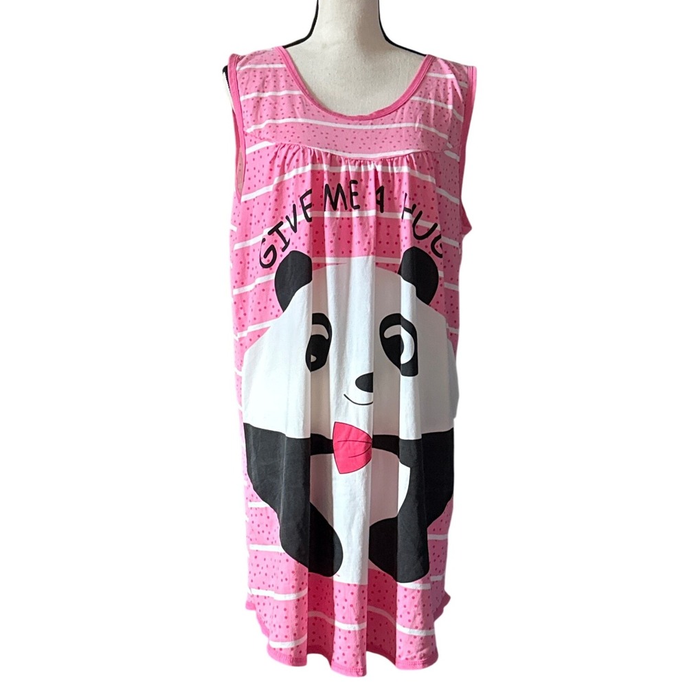 Lati Fashion Womens XL Panda Give‎ Me A Hug Sleepshirt Nightgown Pink Striped